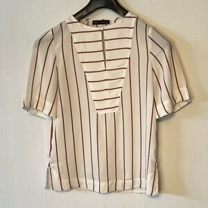 M&S Collection Size 6 Ivory Blouse Tunic Top Striped Short Sleeves.